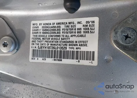 2006 Honda Element Ex-P из США, поврежденный, VIN 5J6YH18726L013529